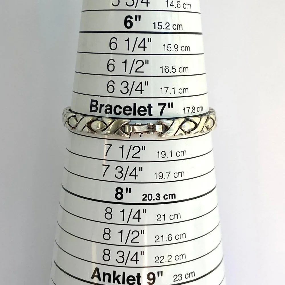 VTG Sterling Silver 925 Mexico Heavy Modernist 6MM XO Link Bracelet Sz 7.5" 24g - Picture 9 of 16
